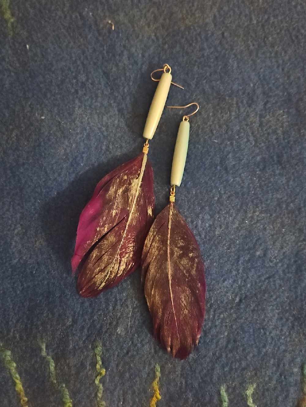 5 For $15 Purple Feather Drop Earrings with Mint Bead